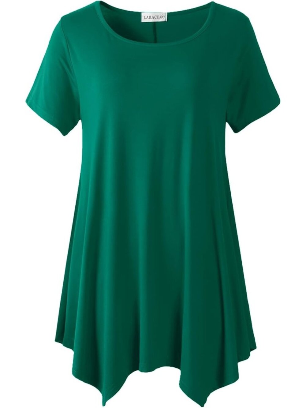 〽️ Women Deep Green Short Sleeve Asymmetrical Tunic Casual Summer Blouse Top